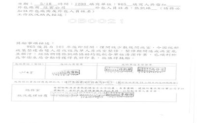 三軍總醫院W65病房於106年5月18日開立優良工作反應單